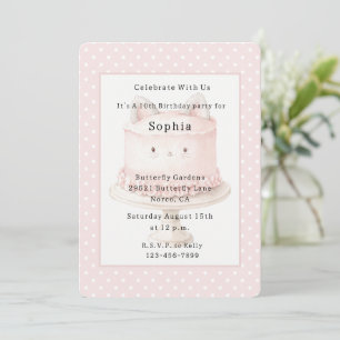 Cute Pink Kitty Cat Cake Birthday  Invitation