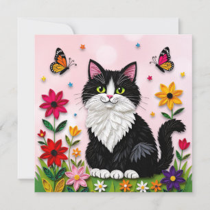 Cute Pink Kitty Cat in Flowers Invitation