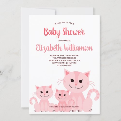 Cute Pink Kitty Cat Kitten Girl Modern Baby Shower Invitation