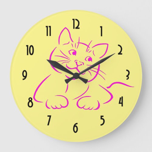 Cute Pink Kitty Cat Large Clock