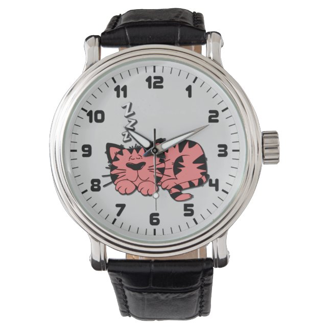 Cute Pink Kitty Cat Nap Wrist Watch (Front)