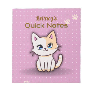 Cute Pink Kitty Cat Personalized Name Notepad