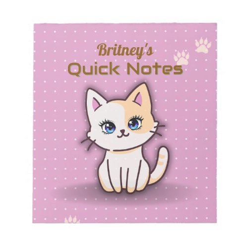 Cute Pink Kitty Cat Personalized Name Notepad
