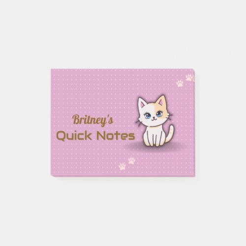 Cute Pink Kitty Cat Personalized Name Post-it Notes