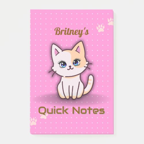 Cute Pink Kitty Cat Personalized Name Post-it Notes