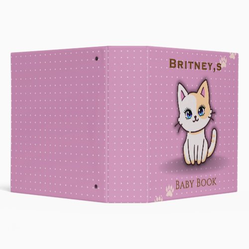 Cute Pink Kitty Cat Personalized School 3 Ring Binder