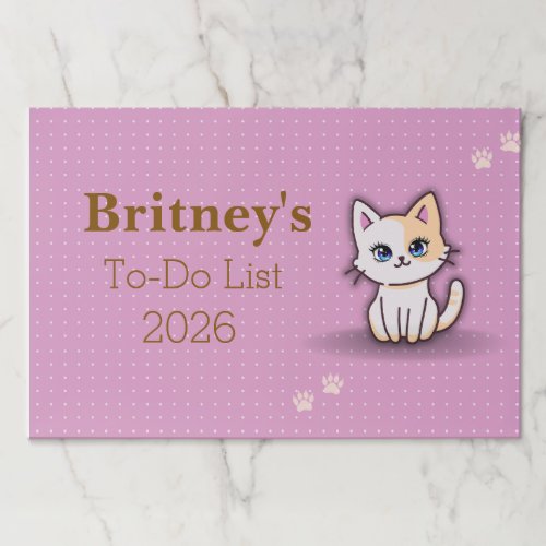 Cute Pink Kitty Cat Personalized To Do List Paper Pad