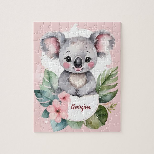 Cute Pink Koala Bear Personalized Girl Jigsaw Puzzle (Vertical)