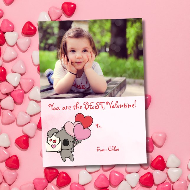 Cute Pink Koala Photo Kids Classroom Valentine's Holiday Card (Creator Uploaded)
