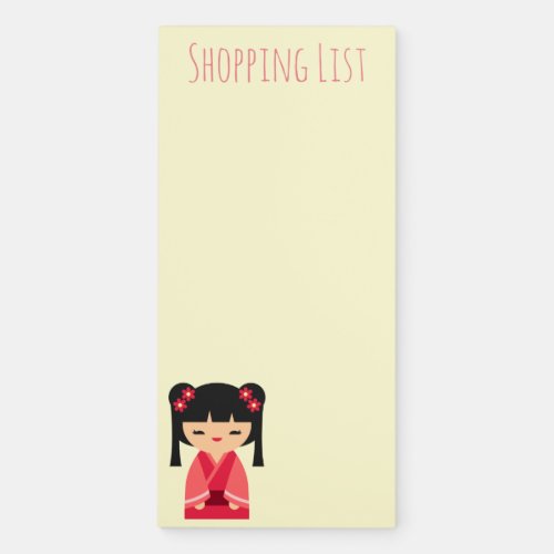 Cute pink Kokeshi Japanese dolls Magnetic Notepad