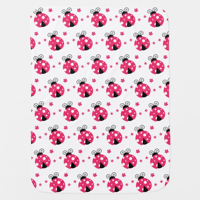 Cute Pink Labybirds and Flowers Baby Blanket (Front)