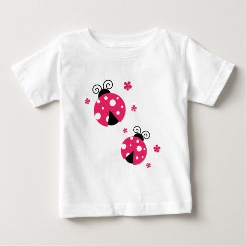 Cute Pink Labybirds and Flowers Baby T_Shirt