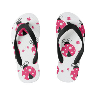 Cute Pink Labybirds and Flowers Kid's Flip Flops