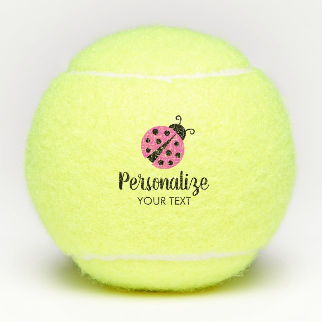 Cute pink lady bug custom girl's Birthday party Tennis Balls (Front)