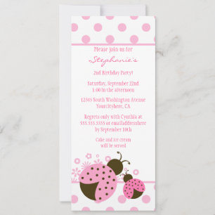 Cute pink lady bug girls birthday party invitation