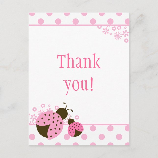 Cute pink lady bug girls thank you postcard (Front)