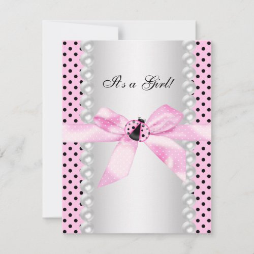 Cute Pink Ladybug Baby Shower Invitation