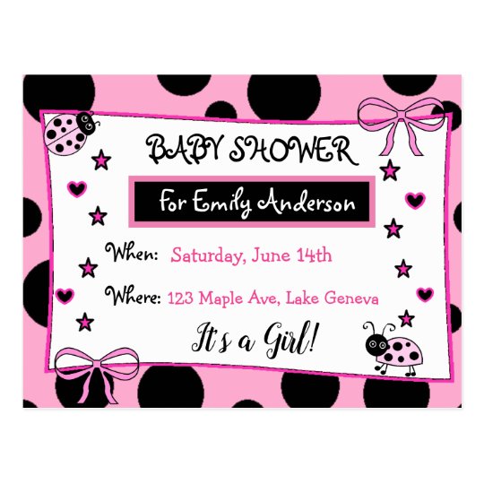 Cute Pink Ladybug Baby Shower Invitation Postcard