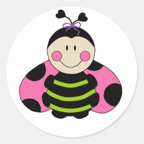 Cute Pink Ladybug Classic Round Sticker