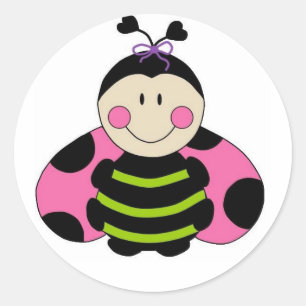 Cute Pink Ladybug Classic Round Sticker