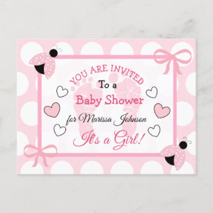 Cute Pink Ladybug Girl's Baby Shower Themed Invite