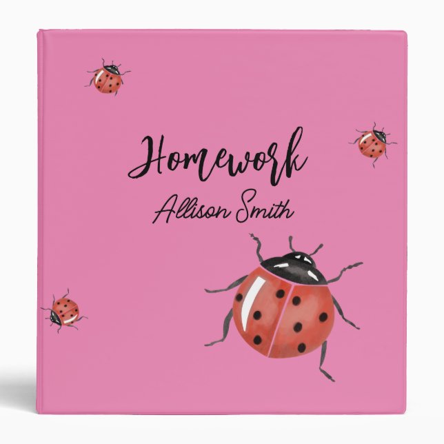 Cute Pink Ladybug Homework Binder (Front)