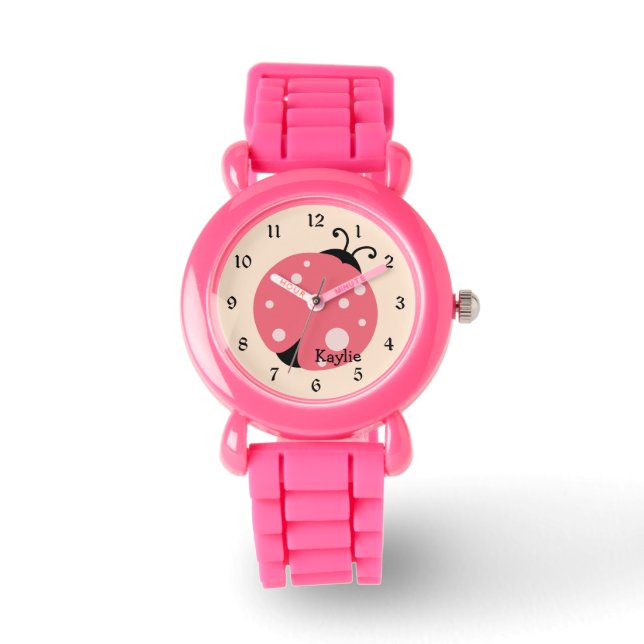 Cute Pink Ladybug Kids Watch (Front)