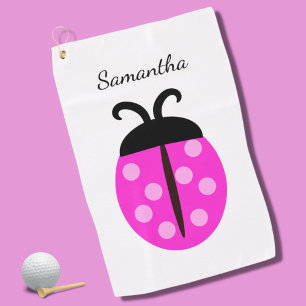 Cute Pink Ladybug Name Golf Towel