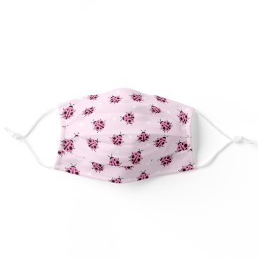 Cute Pink Ladybug Polka Dot Hearts Pattern Adult Cloth Face Mask