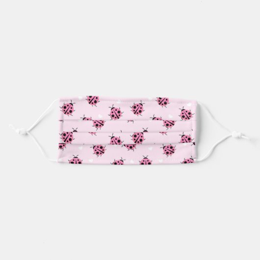 Cute Pink Ladybug Polka Dot Hearts Pattern Adult Cloth Face Mask (Front, Folded)