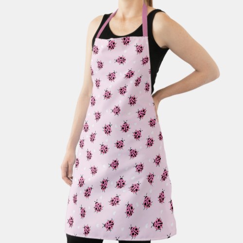 Cute Pink Ladybug Polka Dot Hearts Pattern Apron