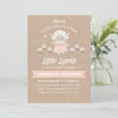 Cute Pink Lamb Baby Girl Shower Invitation (Standing Front)