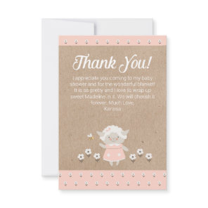 Cute Pink Lamb Girl Baby Shower Thank You Card