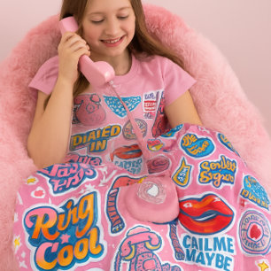 Cute Pink Landline Telephone Throw for Girl Fleece Blanket