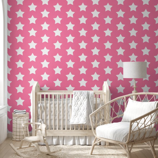 Cute Pink Large Star Repeat Pattern Wallpaper (Kids)