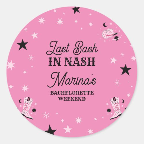 Cute Pink Last Bash in Nash Nashville Bachelorette Classic Round Sticker