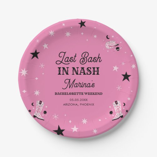 Cute Pink Last Bash in Nash Nashville Bachelorette Paper Plates