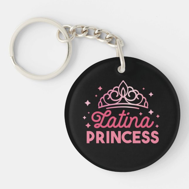 Cute Pink Latina Princess Crown Keychain (Front)
