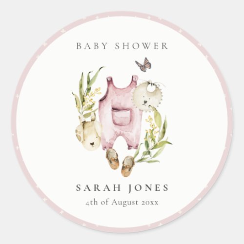 Cute Pink Leafy Foliage Girl Clothes Baby Shower Classic Round Sticker