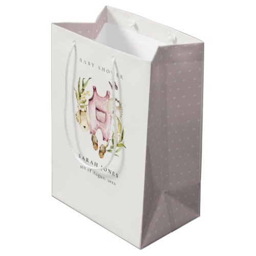 Cute Pink Leafy Foliage Girl Clothes Baby Shower Medium Gift Bag