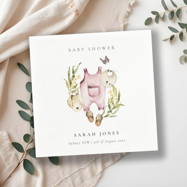 Cute Pink Leafy Foliage Girl Clothes Baby Shower Napkins (Creator Uploaded)