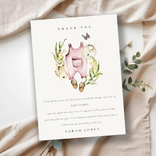 Cute Pink Leafy Foliage Girl Clothes Baby Shower Thank You Card