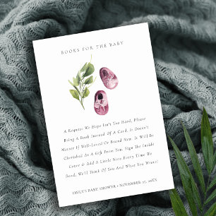 Cute Pink Leafy Shoes Books for Baby Shower Enclosure Card
