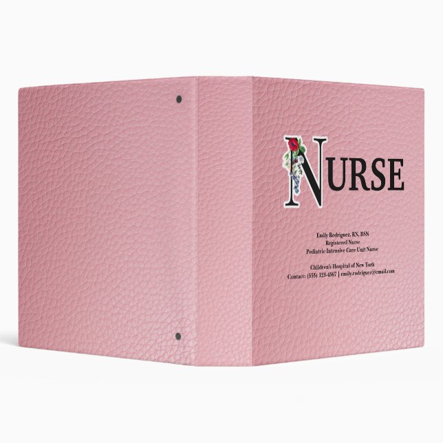 Cute Pink Leather Registered Nurse 3 Ring Binder (Background)