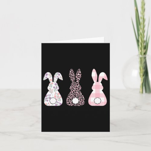 Cute Pink Leopard Plaid Flower Happy Easter Bunny  Card