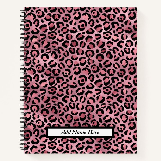 Cute Pink Leopard Print Customizable Name  Notebook (Front)