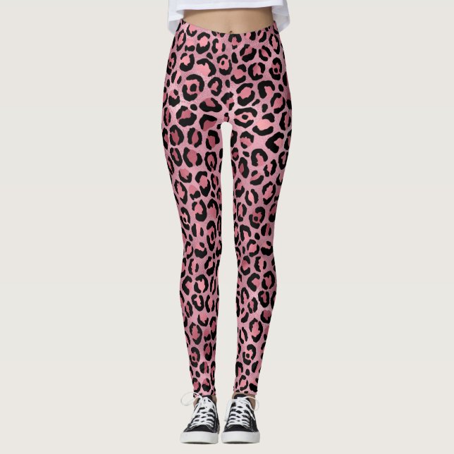 Cute Pink Leopard Print  Leggings (Front)