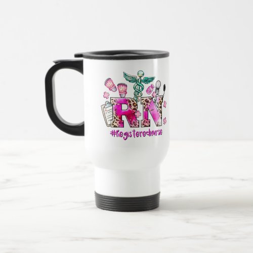 Cute Pink Leopard Print Registered Nurse Travel Mug