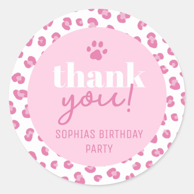 Cute Pink Leopard Print Thank You Classic Round Sticker (Front)