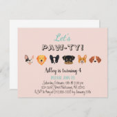 Cute Pink Let's Pawty Girl Puppy Birthday Party Invitation (Front/Back)